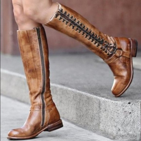 Bed Stu Shoes - Bed Stu brown Burnley leather lace up detail tall riding boots 7